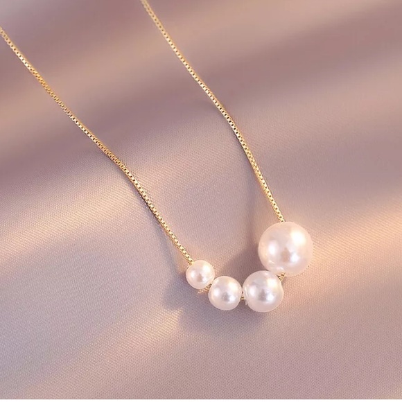 18" Long Pearl Choker Chain Necklace Pendant Collar Gold - Picture 9 of 10